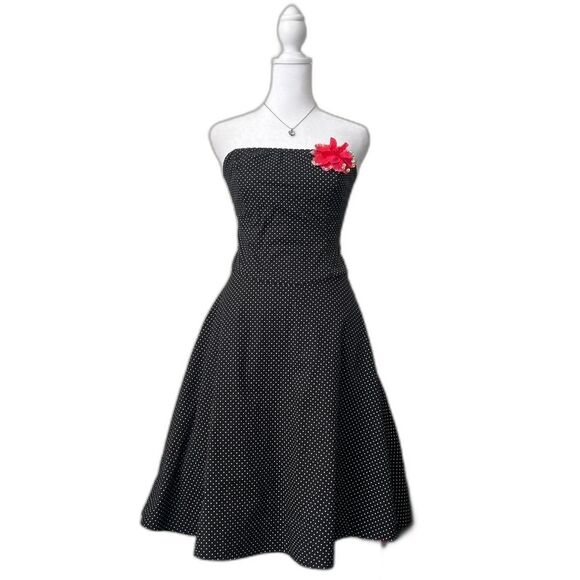 Ruby Rox black polka dot strapless dress - Picture 1 of 8